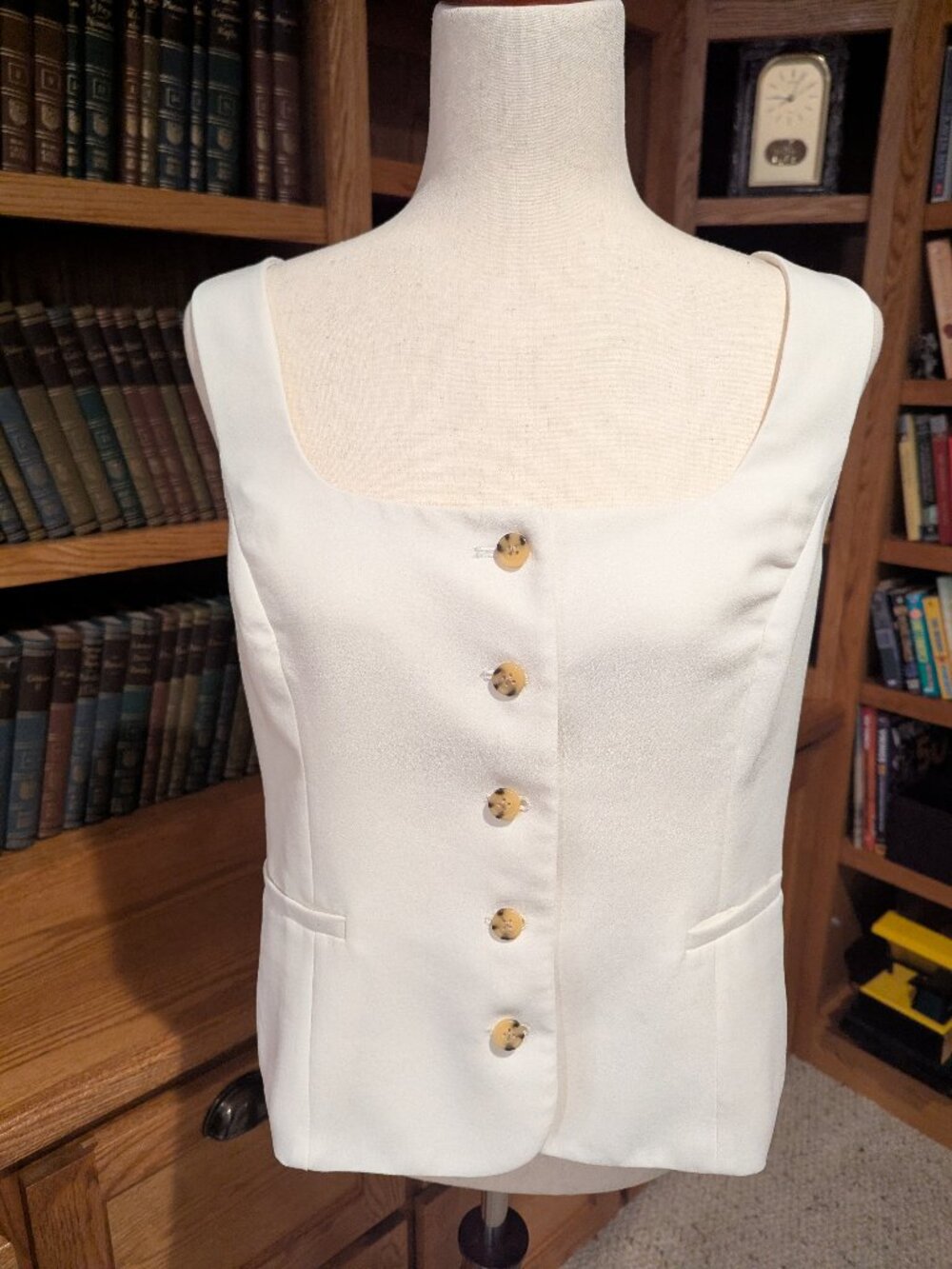 J.Crew White Square Neck Button Front Tailored Vest Size 12